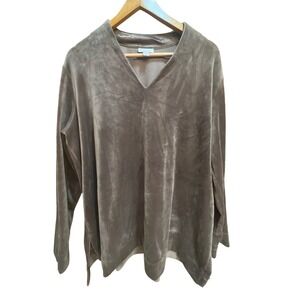 Pure Jill J. Jill Women Brown Velvet V-Neck Tunic Top Long Sleeve XL RN 97641